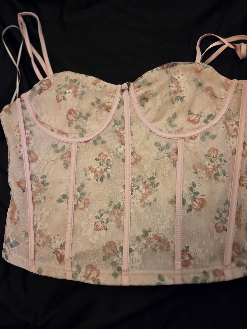 Pretty garbage Floral Lace Bustier Crop Top - Pink